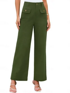 Clearance Women's Wide Leg Pants Trousers Streetwear Work Long High Waist Plain Pocket High Cut Breathability Soft Micro-elastic Vacation Street Daily Wear Black White Yellow Pink Summer Regular Fit Women Pants