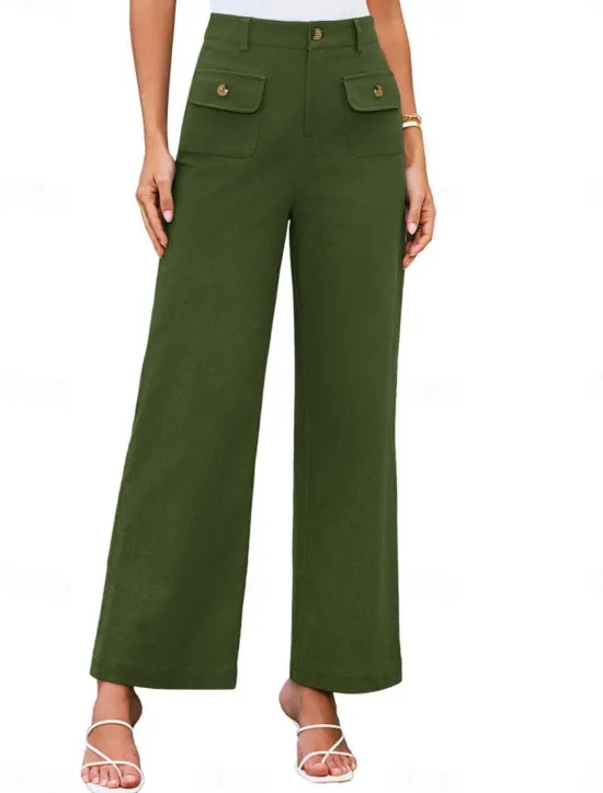 Clearance Women's Wide Leg Pants Trousers Streetwear Work Long High Waist Plain Pocket High Cut Breathability Soft Micro-elastic Vacation Street Daily Wear Black White Yellow Pink Summer Regular Fit Women Pants