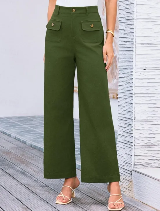 Clearance Women's Wide Leg Pants Trousers Streetwear Work Long High Waist Plain Pocket High Cut Breathability Soft Micro-elastic Vacation Street Daily Wear Black White Yellow Pink Summer Regular Fit Women Pants