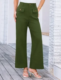 Clearance Women's Wide Leg Pants Trousers Streetwear Work Long High Waist Plain Pocket High Cut Breathability Soft Micro-elastic Vacation Street Daily Wear Black White Yellow Pink Summer Regular Fit Women Pants