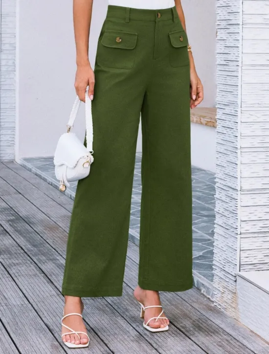 Clearance Women's Wide Leg Pants Trousers Streetwear Work Long High Waist Plain Pocket High Cut Breathability Soft Micro-elastic Vacation Street Daily Wear Black White Yellow Pink Summer Regular Fit Women Pants
