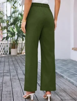 Clearance Women's Wide Leg Pants Trousers Streetwear Work Long High Waist Plain Pocket High Cut Breathability Soft Micro-elastic Vacation Street Daily Wear Black White Yellow Pink Summer Regular Fit Women Pants