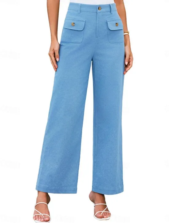 Clearance Women's Wide Leg Pants Trousers Streetwear Work Long High Waist Plain Pocket High Cut Breathability Soft Micro-elastic Vacation Street Daily Wear Black White Yellow Pink Summer Regular Fit Women Pants