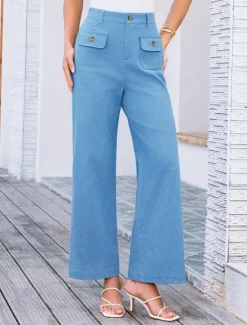 Clearance Women's Wide Leg Pants Trousers Streetwear Work Long High Waist Plain Pocket High Cut Breathability Soft Micro-elastic Vacation Street Daily Wear Black White Yellow Pink Summer Regular Fit Women Pants