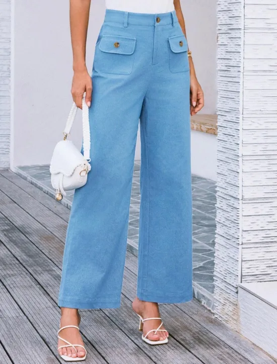 Clearance Women's Wide Leg Pants Trousers Streetwear Work Long High Waist Plain Pocket High Cut Breathability Soft Micro-elastic Vacation Street Daily Wear Black White Yellow Pink Summer Regular Fit Women Pants