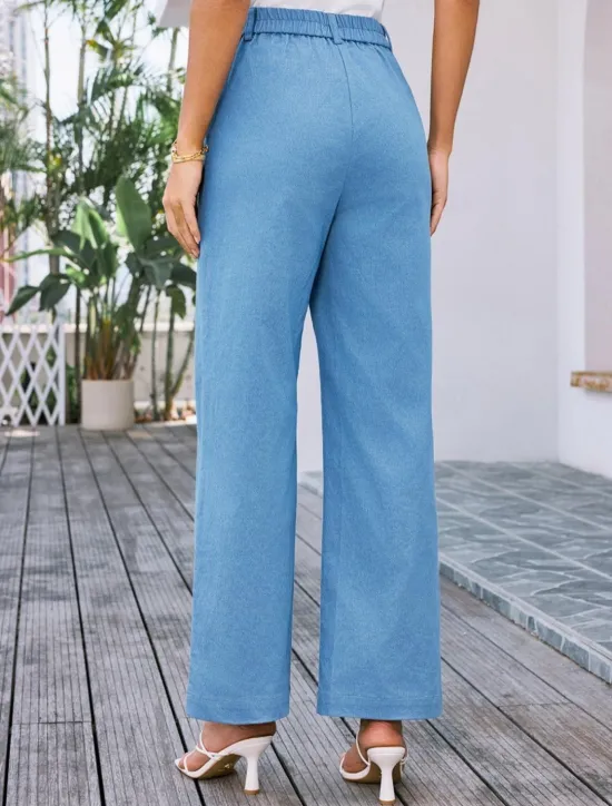 Clearance Women's Wide Leg Pants Trousers Streetwear Work Long High Waist Plain Pocket High Cut Breathability Soft Micro-elastic Vacation Street Daily Wear Black White Yellow Pink Summer Regular Fit Women Pants