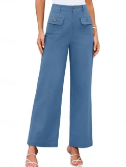 Clearance Women's Wide Leg Pants Trousers Streetwear Work Long High Waist Plain Pocket High Cut Breathability Soft Micro-elastic Vacation Street Daily Wear Black White Yellow Pink Summer Regular Fit Women Pants
