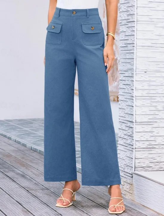 Clearance Women's Wide Leg Pants Trousers Streetwear Work Long High Waist Plain Pocket High Cut Breathability Soft Micro-elastic Vacation Street Daily Wear Black White Yellow Pink Summer Regular Fit Women Pants