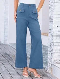 Clearance Women's Wide Leg Pants Trousers Streetwear Work Long High Waist Plain Pocket High Cut Breathability Soft Micro-elastic Vacation Street Daily Wear Black White Yellow Pink Summer Regular Fit Women Pants
