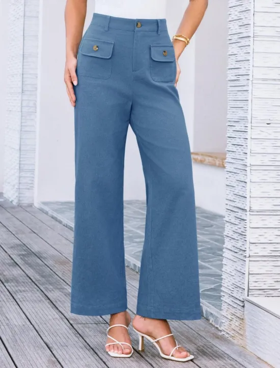 Clearance Women's Wide Leg Pants Trousers Streetwear Work Long High Waist Plain Pocket High Cut Breathability Soft Micro-elastic Vacation Street Daily Wear Black White Yellow Pink Summer Regular Fit Women Pants