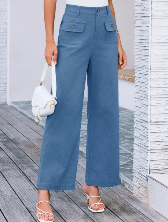 Clearance Women's Wide Leg Pants Trousers Streetwear Work Long High Waist Plain Pocket High Cut Breathability Soft Micro-elastic Vacation Street Daily Wear Black White Yellow Pink Summer Regular Fit Women Pants