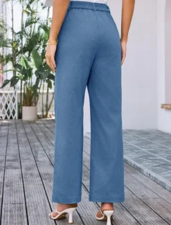 Clearance Women's Wide Leg Pants Trousers Streetwear Work Long High Waist Plain Pocket High Cut Breathability Soft Micro-elastic Vacation Street Daily Wear Black White Yellow Pink Summer Regular Fit Women Pants