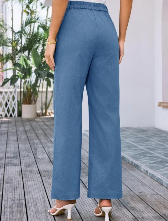 Clearance Women's Wide Leg Pants Trousers Streetwear Work Long High Waist Plain Pocket High Cut Breathability Soft Micro-elastic Vacation Street Daily Wear Black White Yellow Pink Summer Regular Fit Women Pants