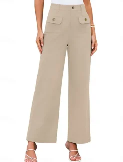 Clearance Women's Wide Leg Pants Trousers Streetwear Work Long High Waist Plain Pocket High Cut Breathability Soft Micro-elastic Vacation Street Daily Wear Black White Yellow Pink Summer Regular Fit Women Pants