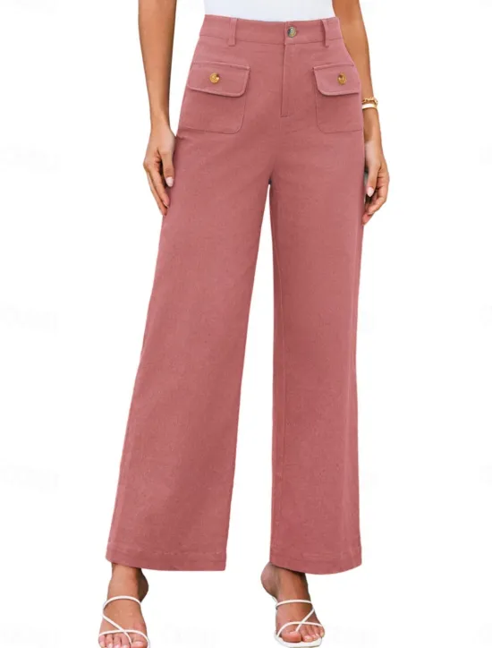 Clearance Women's Wide Leg Pants Trousers Streetwear Work Long High Waist Plain Pocket High Cut Breathability Soft Micro-elastic Vacation Street Daily Wear Black White Yellow Pink Summer Regular Fit Women Pants