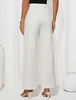 Clearance Women's Wide Leg Pants Trousers Streetwear Work Long High Waist Plain Pocket High Cut Breathability Soft Micro-elastic Vacation Street Daily Wear Black White Yellow Pink Summer Regular Fit Women Pants