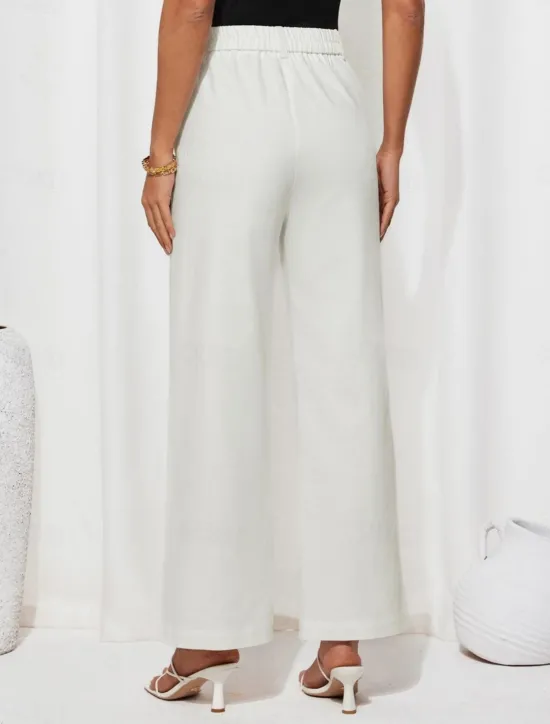 Clearance Women's Wide Leg Pants Trousers Streetwear Work Long High Waist Plain Pocket High Cut Breathability Soft Micro-elastic Vacation Street Daily Wear Black White Yellow Pink Summer Regular Fit Women Pants