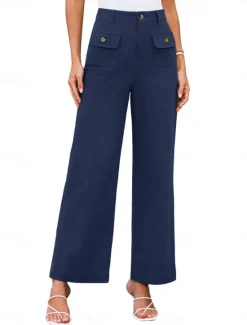 Clearance Women's Wide Leg Pants Trousers Streetwear Work Long High Waist Plain Pocket High Cut Breathability Soft Micro-elastic Vacation Street Daily Wear Black White Yellow Pink Summer Regular Fit Women Pants