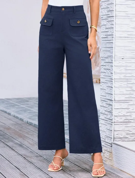 Clearance Women's Wide Leg Pants Trousers Streetwear Work Long High Waist Plain Pocket High Cut Breathability Soft Micro-elastic Vacation Street Daily Wear Black White Yellow Pink Summer Regular Fit Women Pants