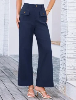Clearance Women's Wide Leg Pants Trousers Streetwear Work Long High Waist Plain Pocket High Cut Breathability Soft Micro-elastic Vacation Street Daily Wear Black White Yellow Pink Summer Regular Fit Women Pants