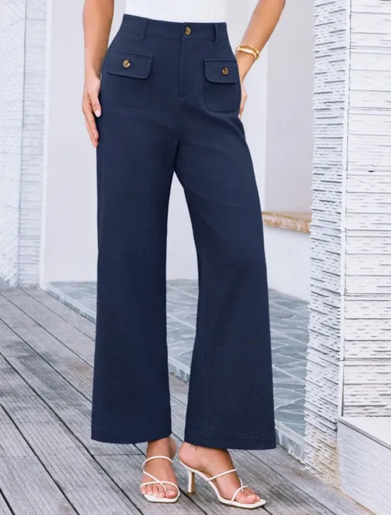 Clearance Women's Wide Leg Pants Trousers Streetwear Work Long High Waist Plain Pocket High Cut Breathability Soft Micro-elastic Vacation Street Daily Wear Black White Yellow Pink Summer Regular Fit Women Pants