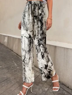 Clearance Women's Wide Leg Pants Trousers Casual Daily Long Graphic Paisley Dog Side Pockets Print Elastic Drawstring Design Breathability Comfortable Inelastic Going out Weekend Black & White Black Yellow Gray Women Pants