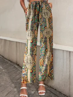 Clearance Women's Wide Leg Pants Trousers Casual Daily Long Graphic Paisley Dog Side Pockets Print Elastic Drawstring Design Breathability Comfortable Inelastic Going out Weekend Black & White Black Yellow Gray Women Pants