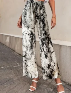Clearance Women's Wide Leg Pants Trousers Casual Daily Long Graphic Paisley Dog Side Pockets Print Elastic Drawstring Design Breathability Comfortable Inelastic Going out Weekend Black & White Black Yellow Gray Women Pants