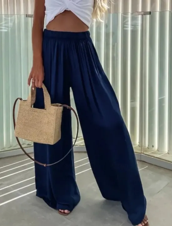 Best Women's Wide Leg Pants Trousers Streetwear Casual Long High Waist Plain Elastic Drawstring Design High Cut Breathability Soft Micro-elastic Vacation Street Daily Wear Black Light Green Red Navy Blue Women Pants