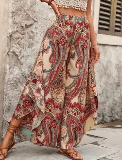 New Women's Wide Leg Pants Trousers Lightweight Casual Full Length Mid Rise Floral Graphic Printing Breathability Comfortable Inelastic Home Casual Daily Summer Spring Regular Fit Women Pants