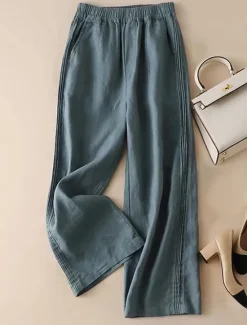 New Women's Wide Leg Pants Trousers Baggy Pants Fashion Streetwear Full Length High Waist Plain Pocket Elastic Waist Baggy Breathability Comfortable Micro-elastic Vacation Street Casual rice white Women Pants
