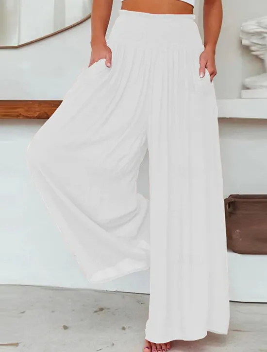 Online Women's Wide Leg Pants Trousers Vacation Simple Casual Full Length High Waist Plain Pocket Elastic Waist High Cut Comfort Breathability Soft Micro-elastic Home Street Daily Black Brick red Fall Winter Women Pants