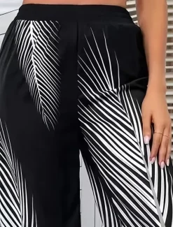 Women's Wide Leg Pants Trousers Casual Daily Long Leaf Wide Leg Print Breathability Comfortable Inelastic Going out Weekend Black White Khaki Spring & Summer Regular Fit Women Pants