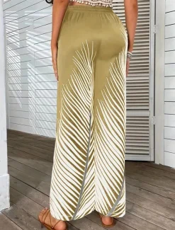 Women's Wide Leg Pants Trousers Casual Daily Long Leaf Wide Leg Print Breathability Comfortable Inelastic Going out Weekend Black White Khaki Spring & Summer Regular Fit Women Pants