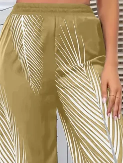 Women's Wide Leg Pants Trousers Casual Daily Long Leaf Wide Leg Print Breathability Comfortable Inelastic Going out Weekend Black White Khaki Spring & Summer Regular Fit Women Pants