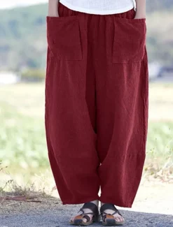 Women's Wide Leg Pants Trousers Streetwear Casual Long High Waist Plain Pocket Elastic Drawstring Design High Cut Breathability Soft Micro-elastic Vacation Street Daily Wear Wine Purple Deep Blue Gray Women Pants