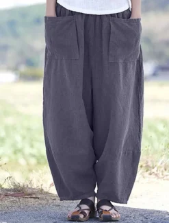 Women's Wide Leg Pants Trousers Streetwear Casual Long High Waist Plain Pocket Elastic Drawstring Design High Cut Breathability Soft Micro-elastic Vacation Street Daily Wear Wine Purple Deep Blue Gray Women Pants