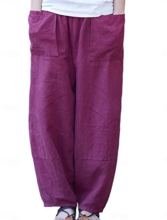 Women's Wide Leg Pants Trousers Streetwear Casual Long High Waist Plain Pocket Elastic Drawstring Design High Cut Breathability Soft Micro-elastic Vacation Street Daily Wear Wine Purple Deep Blue Gray Women Pants