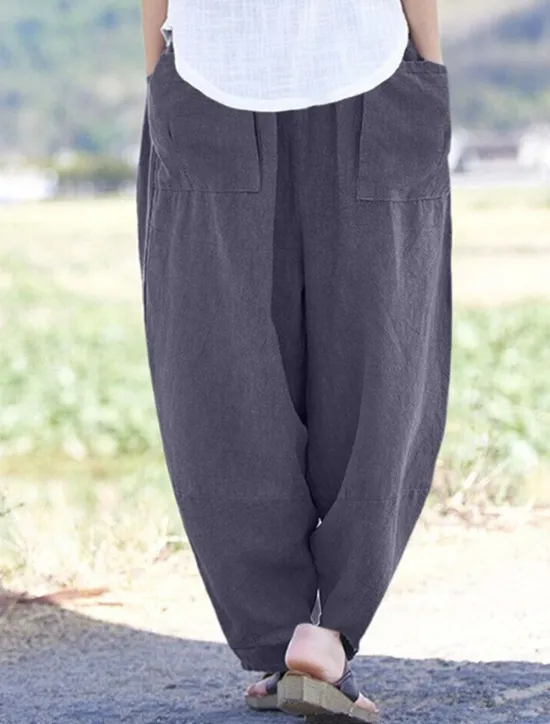 Women's Wide Leg Pants Trousers Streetwear Casual Long High Waist Plain Pocket Elastic Drawstring Design High Cut Breathability Soft Micro-elastic Vacation Street Daily Wear Wine Purple Deep Blue Gray Women Pants