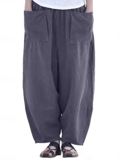Women's Wide Leg Pants Trousers Streetwear Casual Long High Waist Plain Pocket Elastic Drawstring Design High Cut Breathability Soft Micro-elastic Vacation Street Daily Wear Wine Purple Deep Blue Gray Women Pants