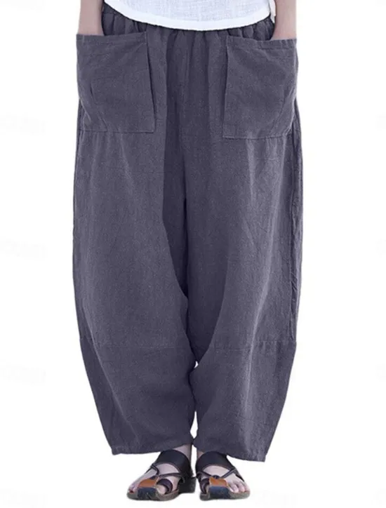Women's Wide Leg Pants Trousers Streetwear Casual Long High Waist Plain Pocket Elastic Drawstring Design High Cut Breathability Soft Micro-elastic Vacation Street Daily Wear Wine Purple Deep Blue Gray Women Pants