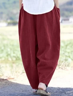 Women's Wide Leg Pants Trousers Streetwear Casual Long High Waist Plain Pocket Elastic Drawstring Design High Cut Breathability Soft Micro-elastic Vacation Street Daily Wear Wine Purple Deep Blue Gray Women Pants