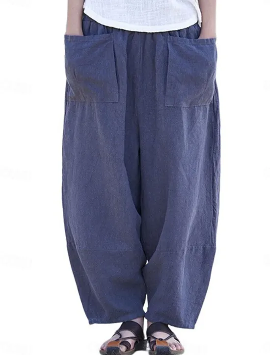 Women's Wide Leg Pants Trousers Streetwear Casual Long High Waist Plain Pocket Elastic Drawstring Design High Cut Breathability Soft Micro-elastic Vacation Street Daily Wear Wine Purple Deep Blue Gray Women Pants