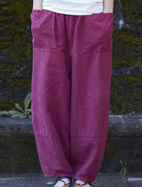Women's Wide Leg Pants Trousers Streetwear Casual Long High Waist Plain Pocket Elastic Drawstring Design High Cut Breathability Soft Micro-elastic Vacation Street Daily Wear Wine Purple Deep Blue Gray Women Pants