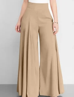 Discount Women's Wide Leg Pants Trousers Fashion Streetwear Full Length High Waist Plain Pocket Ruched Butt Lifting High Cut Comfort Breathability Soft Micro-elastic Vacation Street Daily Camel Grey Black Pink Women Pants