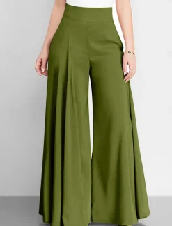 Discount Women's Wide Leg Pants Trousers Fashion Streetwear Full Length High Waist Plain Pocket Ruched Butt Lifting High Cut Comfort Breathability Soft Micro-elastic Vacation Street Daily Camel Grey Black Pink Women Pants