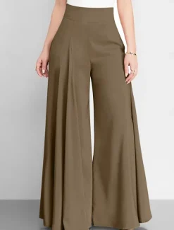 Discount Women's Wide Leg Pants Trousers Fashion Streetwear Full Length High Waist Plain Pocket Ruched Butt Lifting High Cut Comfort Breathability Soft Micro-elastic Vacation Street Daily Camel Grey Black Pink Women Pants