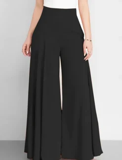 Discount Women's Wide Leg Pants Trousers Fashion Streetwear Full Length High Waist Plain Pocket Ruched Butt Lifting High Cut Comfort Breathability Soft Micro-elastic Vacation Street Daily Camel Grey Black Pink Women Pants