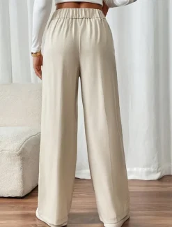 Hot Women's Wide Leg Pants Trousers Palazzo Pants Fashion Streetwear Full Length High Waist Plain Pocket Elastic Waist Breathability Comfortable Street Daily Wear Going out Summer Spring Regular Women Pants