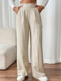 Hot Women's Wide Leg Pants Trousers Palazzo Pants Fashion Streetwear Full Length High Waist Plain Pocket Elastic Waist Breathability Comfortable Street Daily Wear Going out Summer Spring Regular Women Pants